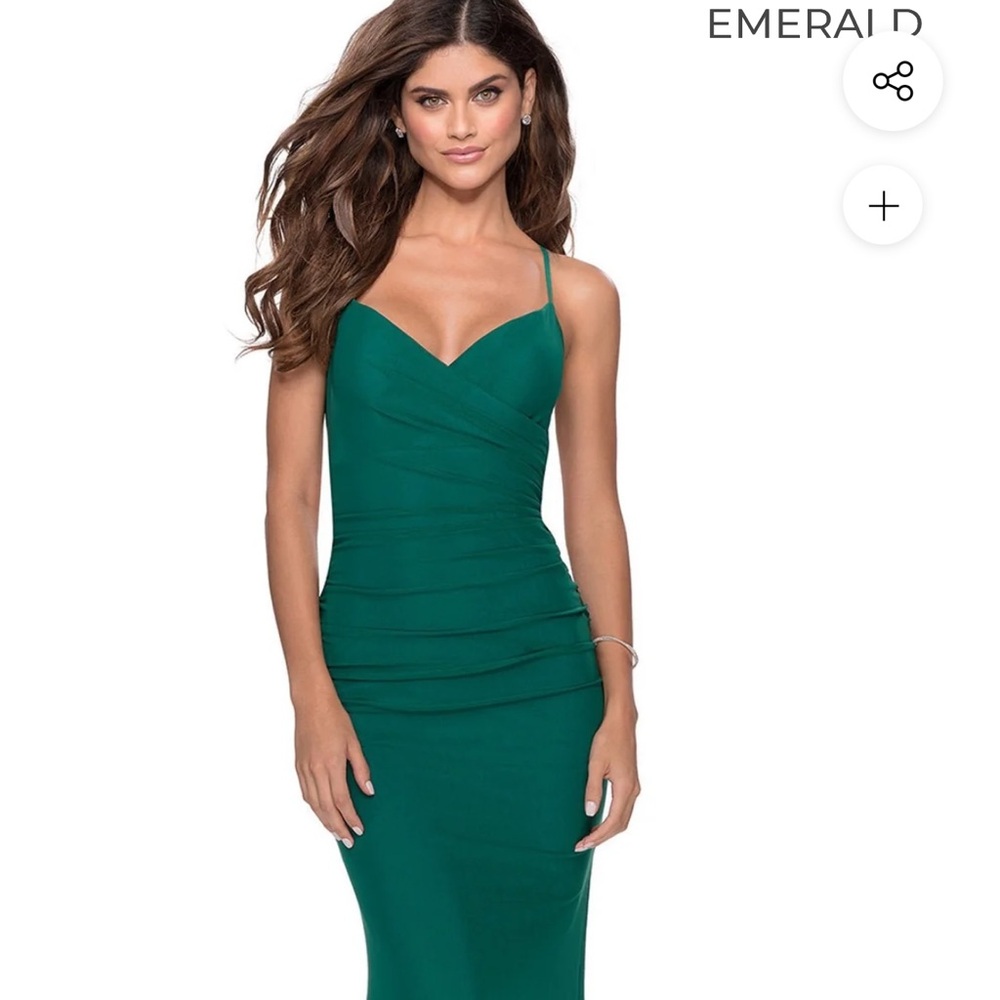La Femme Jersey Long Emerald Dress